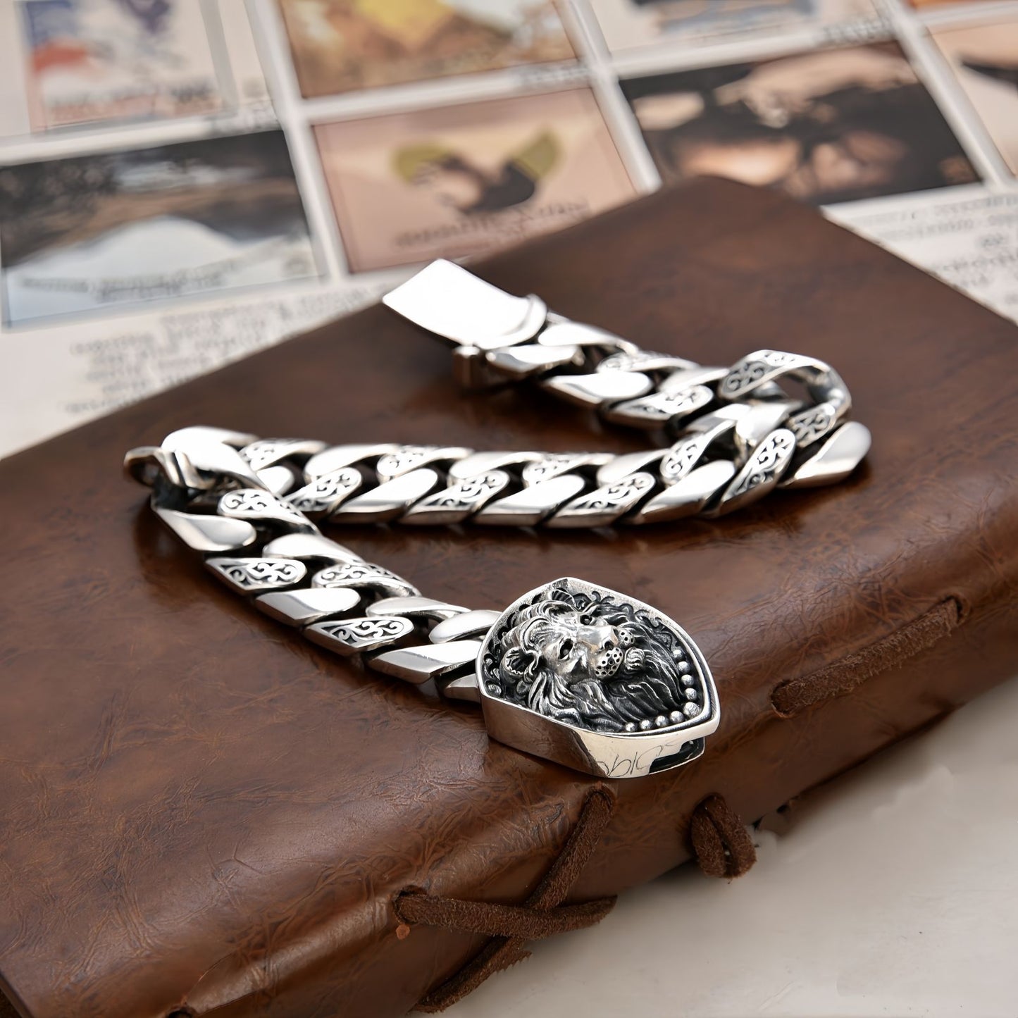 Men’s Cuban Chain Bracelet with Lion Shield
