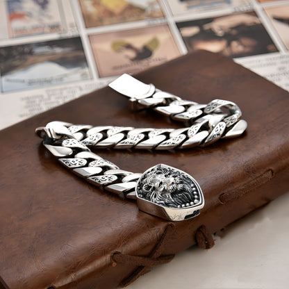 Men’s Cuban Chain Bracelet with Lion Shield