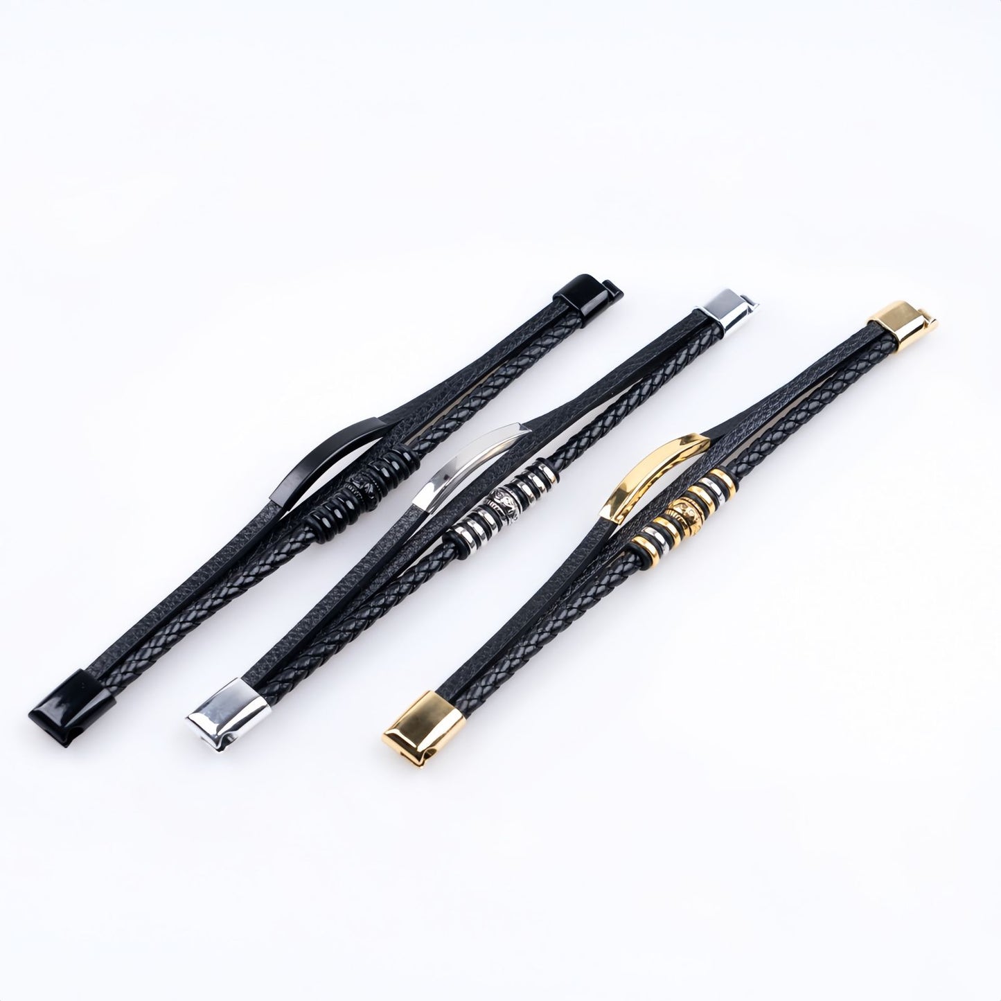 Decorative Metal Ring Men’s Leather Bracelet