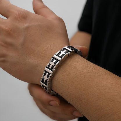 Cross Inlay Stainless Steel Link Bracelet