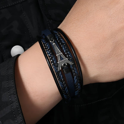 Men's Vintage Eiffel Tower Leather Bracelet