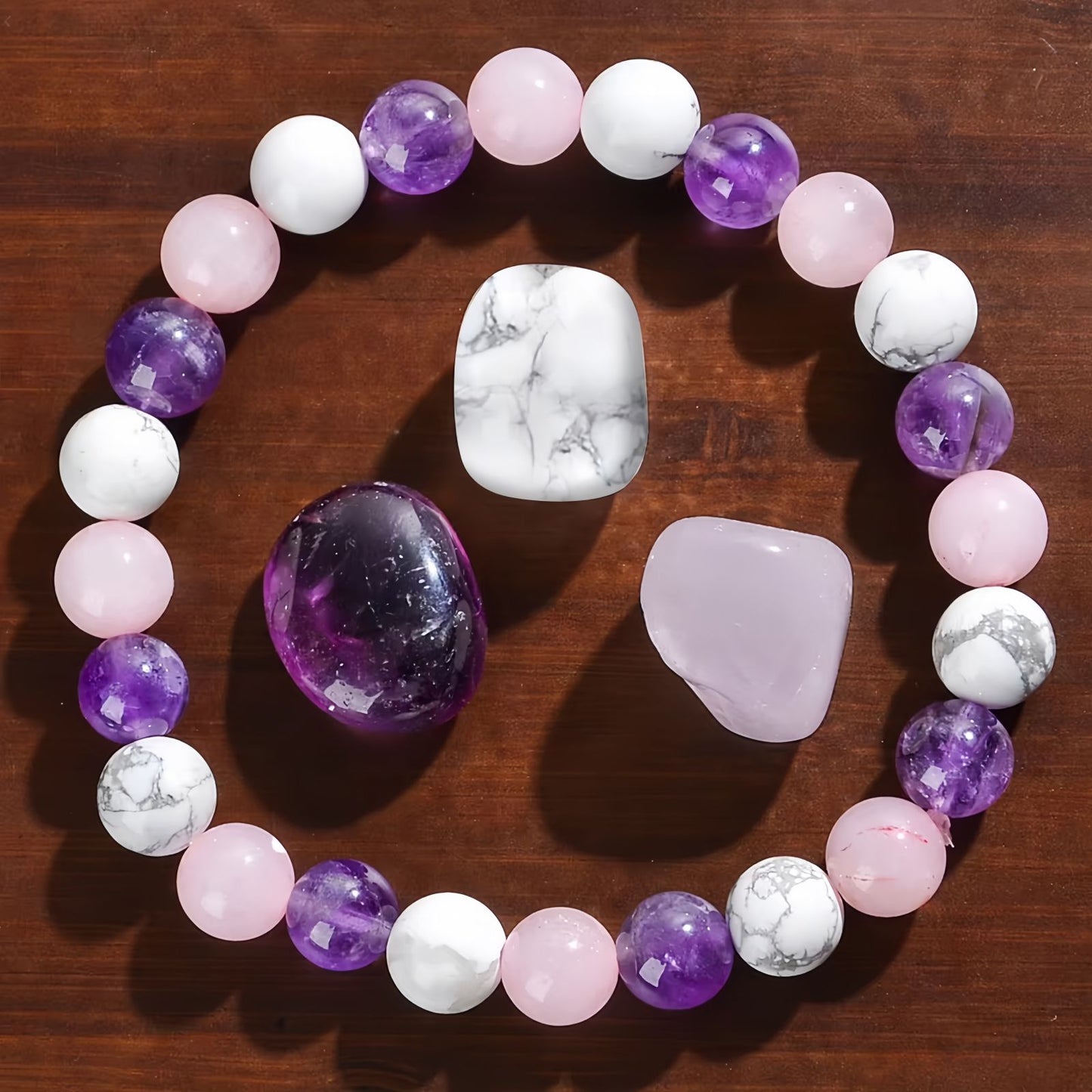 Sleep-Calming Amethyst & Rose Quartz Bracelet