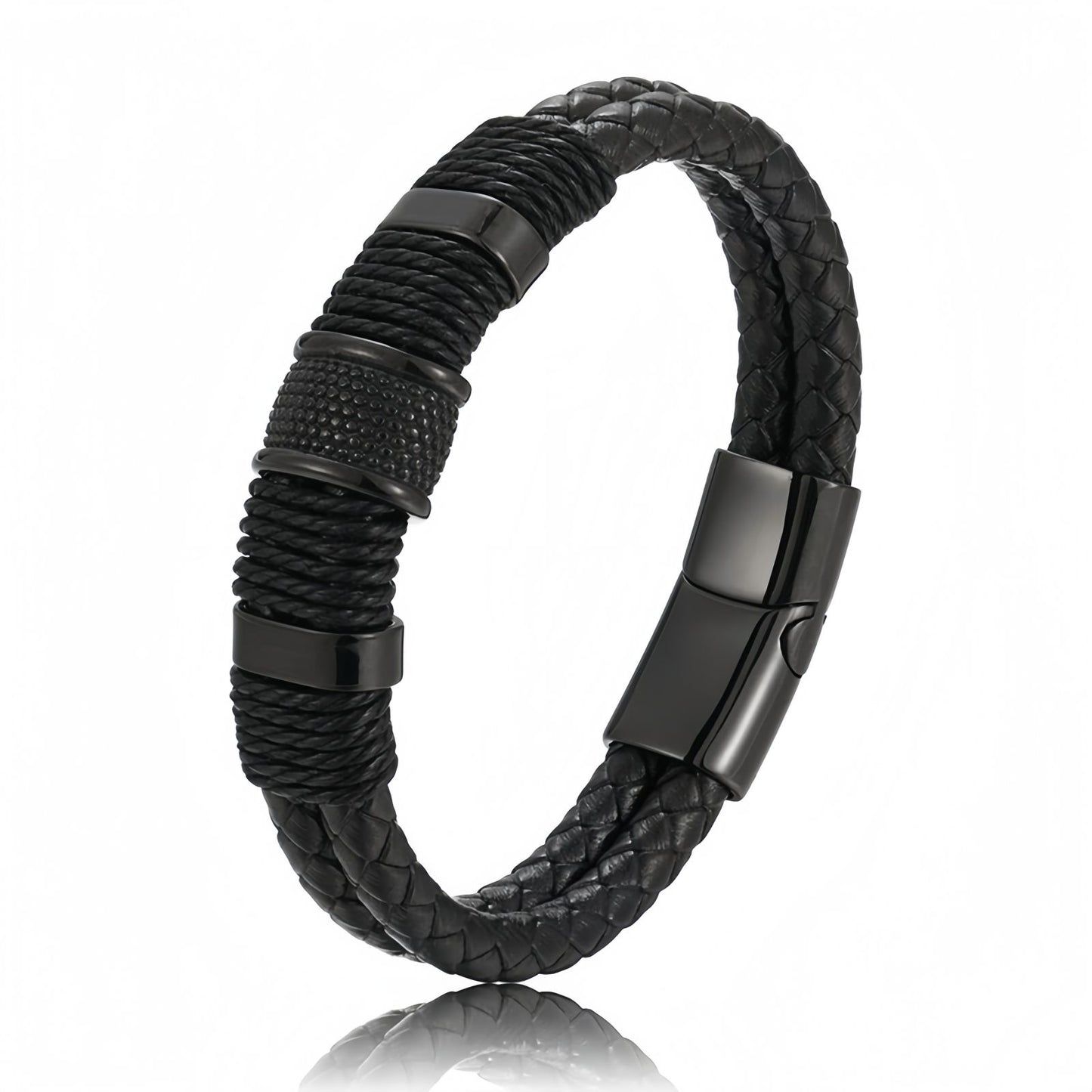 Layered Leather Steel Punk Men's Bracelet