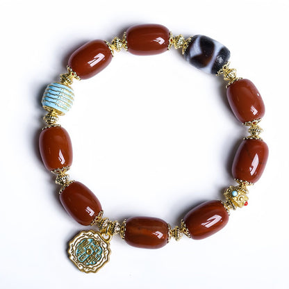 Red Agate Barrel Bead Bracelet