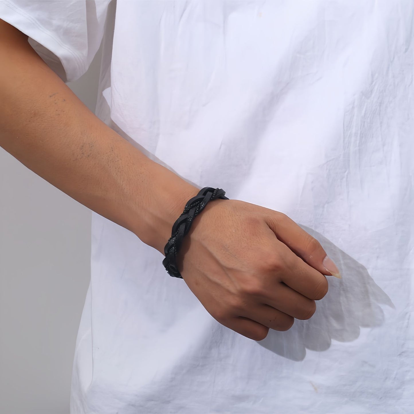 Braided Leather Chain-Link Men’s Bracelet