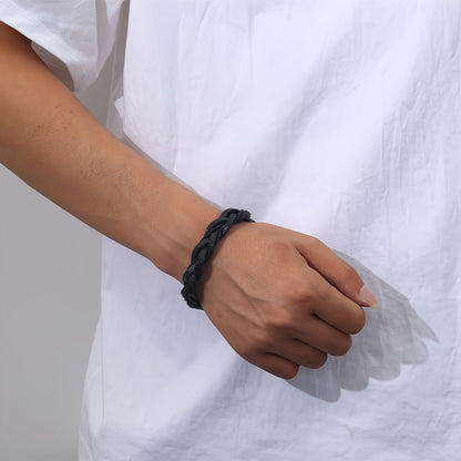 Braided Leather Chain-Link Men’s Bracelet
