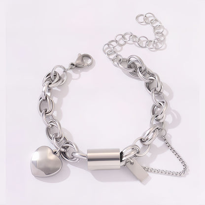 Heart Charm Oval Link Chain Stainless Steel Bracelet
