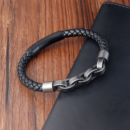 Bold Chain Link Leather Men's Bracelet