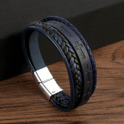 Men’s Cross Leather Bracelet