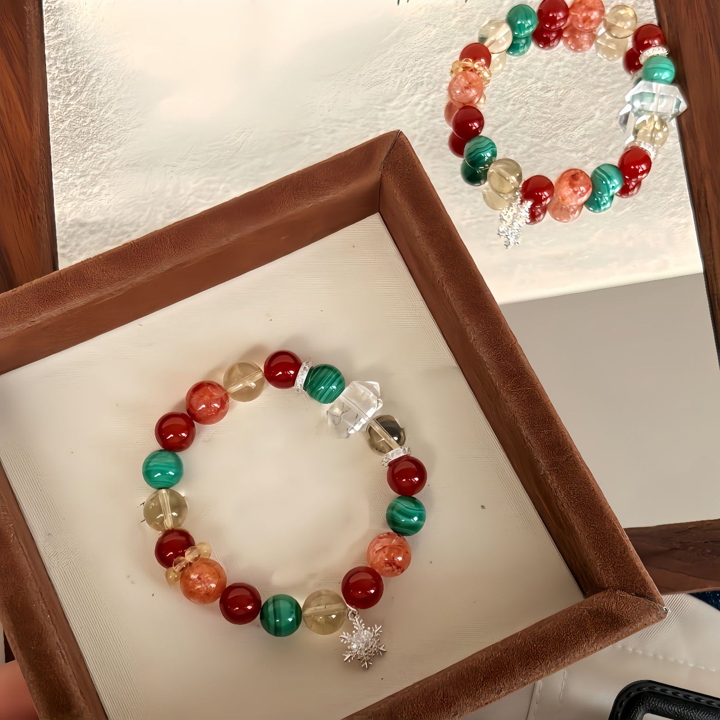 Festive Christmas Energy Bracelet with Malachite & Red Agate