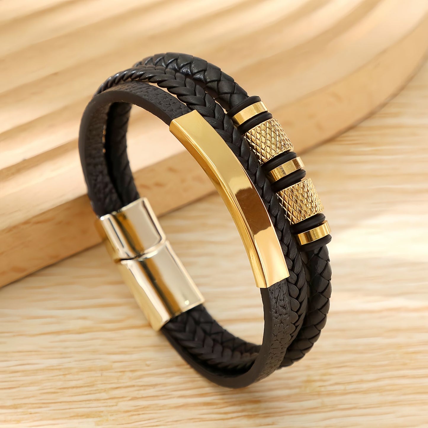 Men’s Geometric Multi-Layer Leather Bracelet