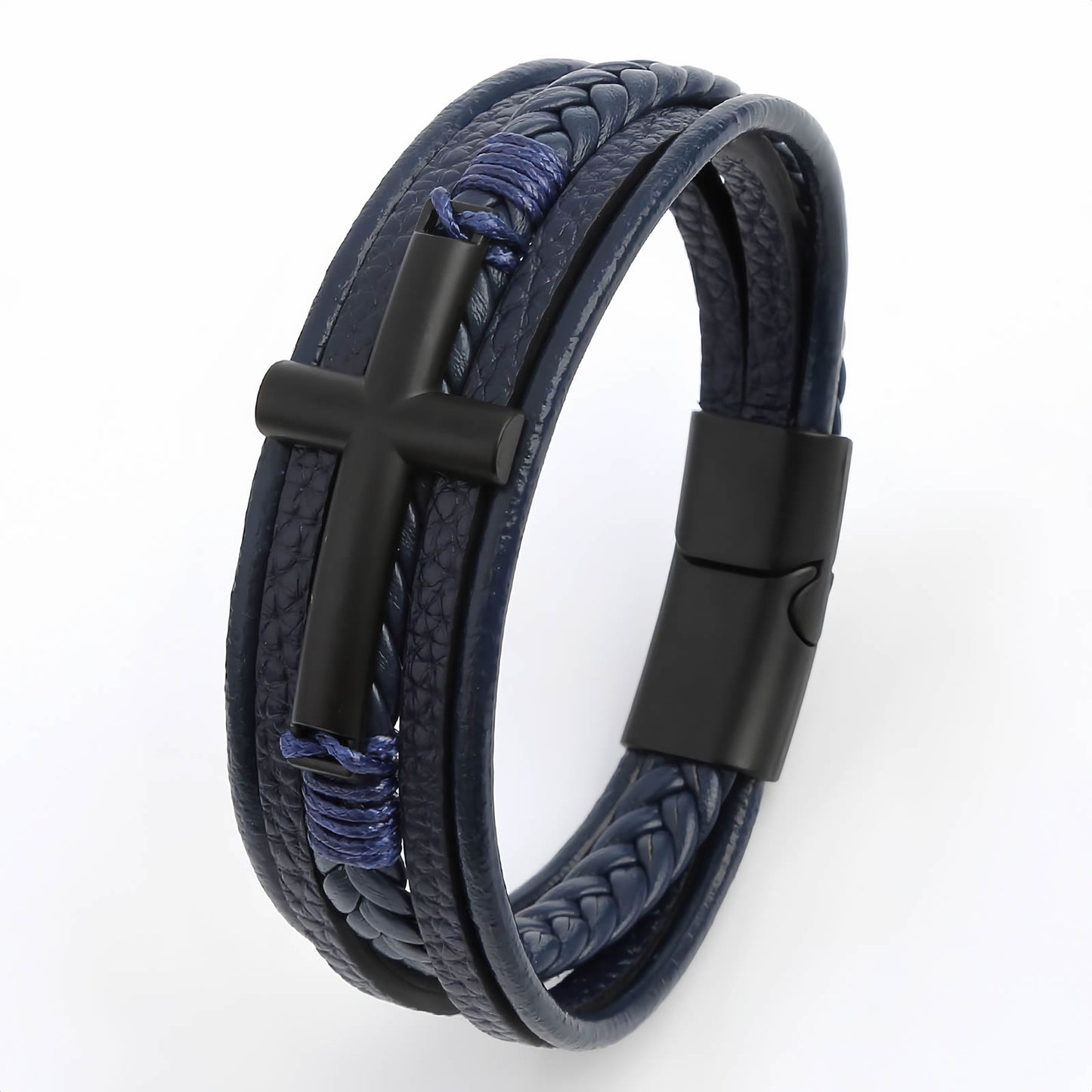 Men’s Braided Leather Bracelet with Cross Charm