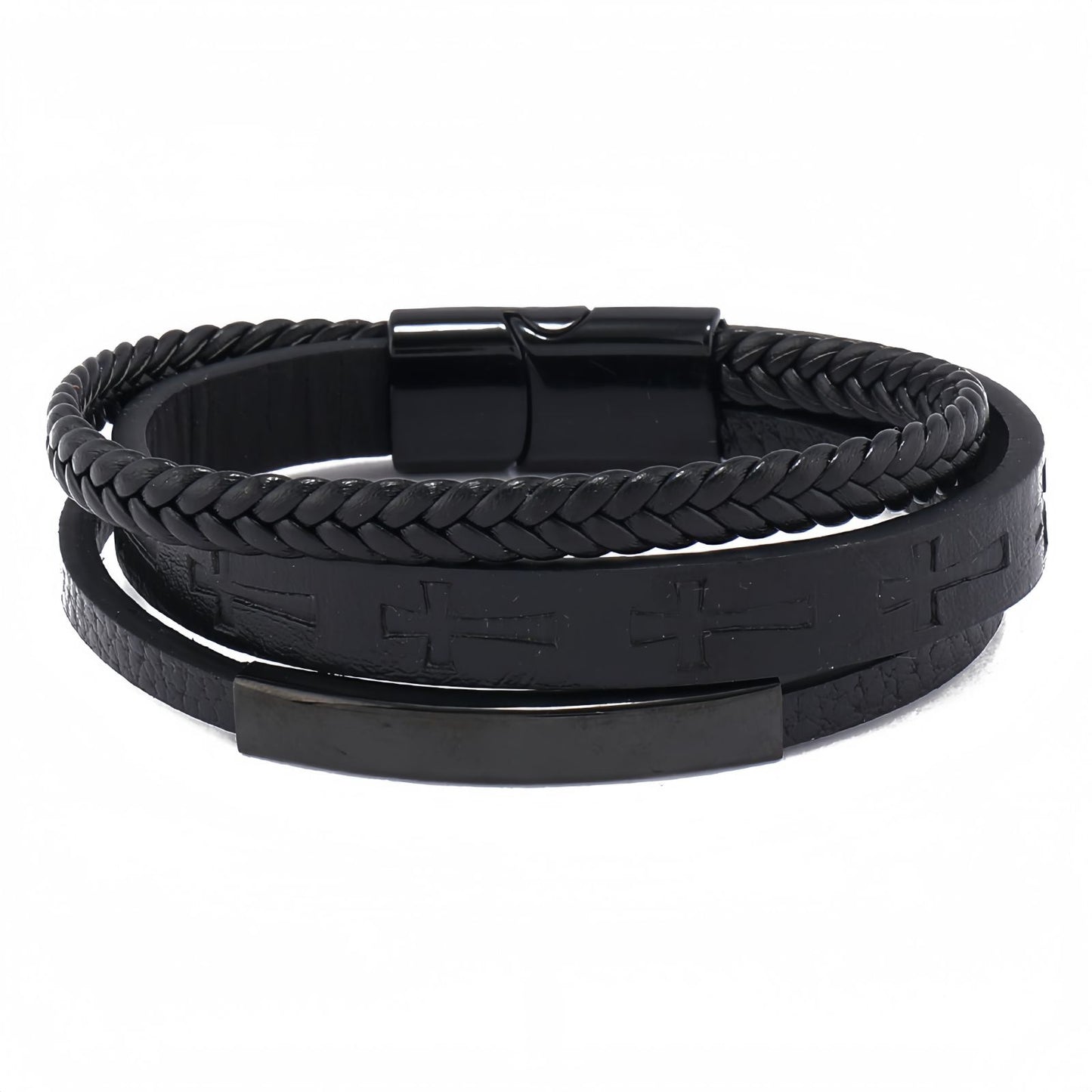 Cross Pattern Multi-Layer Men’s Leather Bracelet