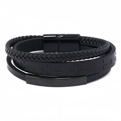 Cross Pattern Multi-Layer Men’s Leather Bracelet