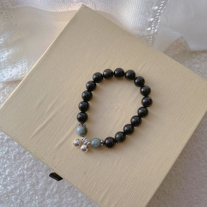 Obsidian Couple Bracelets with Bell Charms