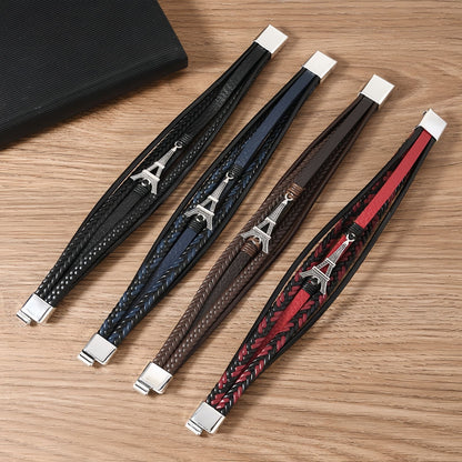 Men's Vintage Eiffel Tower Leather Bracelet