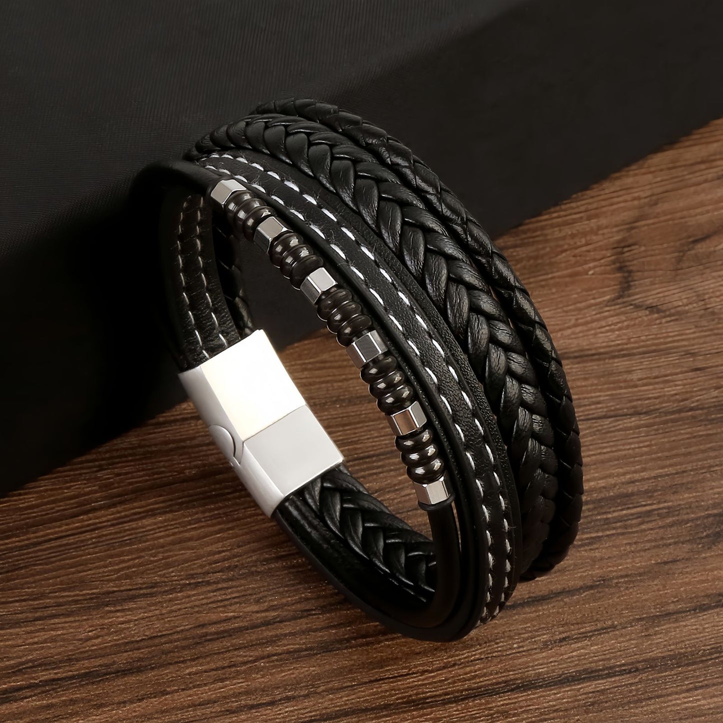 Men's Multi-Layer Beaded Leather Bracelet