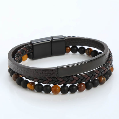 Men's Multi-Layer Braided Leather Beaded Bracelet
