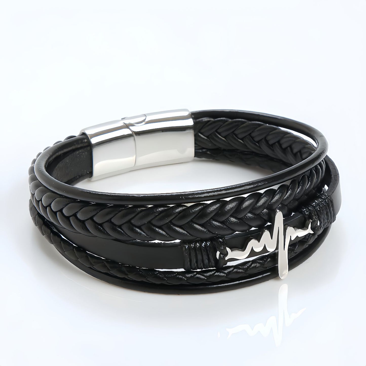 Men's Heartbeat Leather Bracelet