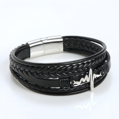 Men's Heartbeat Leather Bracelet