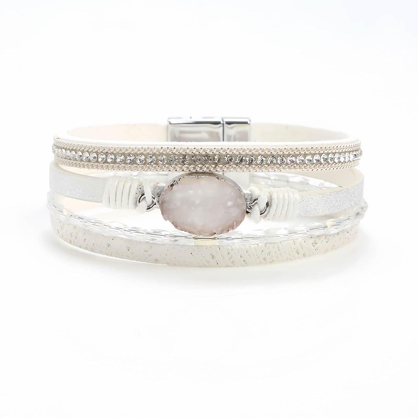 Boho Multilayer Leather Wrap Bracelet with Crystal