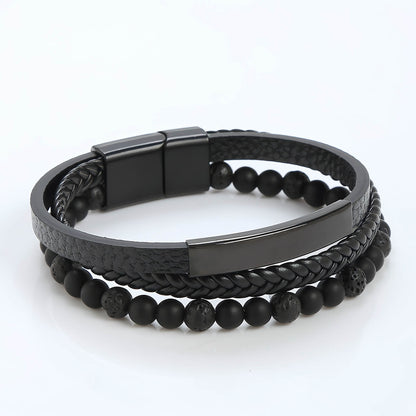 Men's Multi-Layer Braided Leather Beaded Bracelet