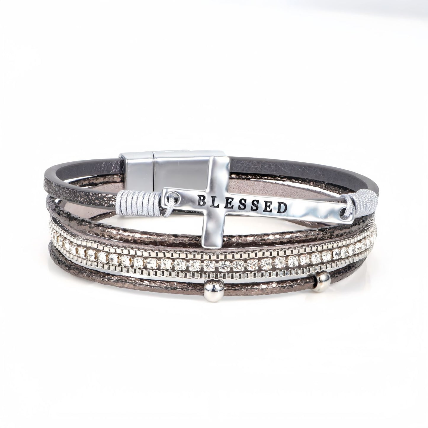 Boho Cross Blessed Layered Leather Bracelet