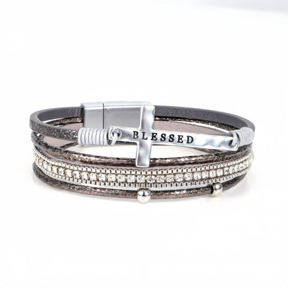 Boho Cross Blessed Layered Leather Bracelet