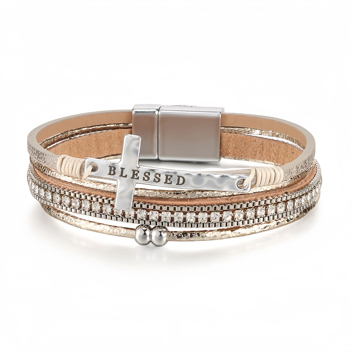 Boho Cross Blessed Layered Leather Bracelet