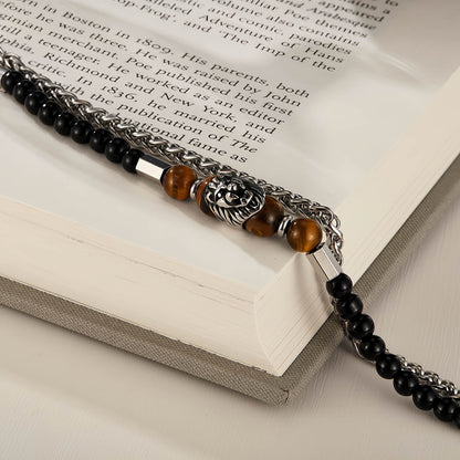 Tiger Eye Beaded Lion Head Bracelet