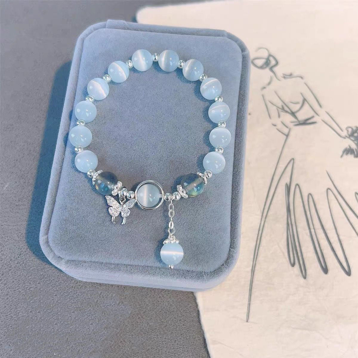 Butterfly Aquamarine Moonstone Bracelet
