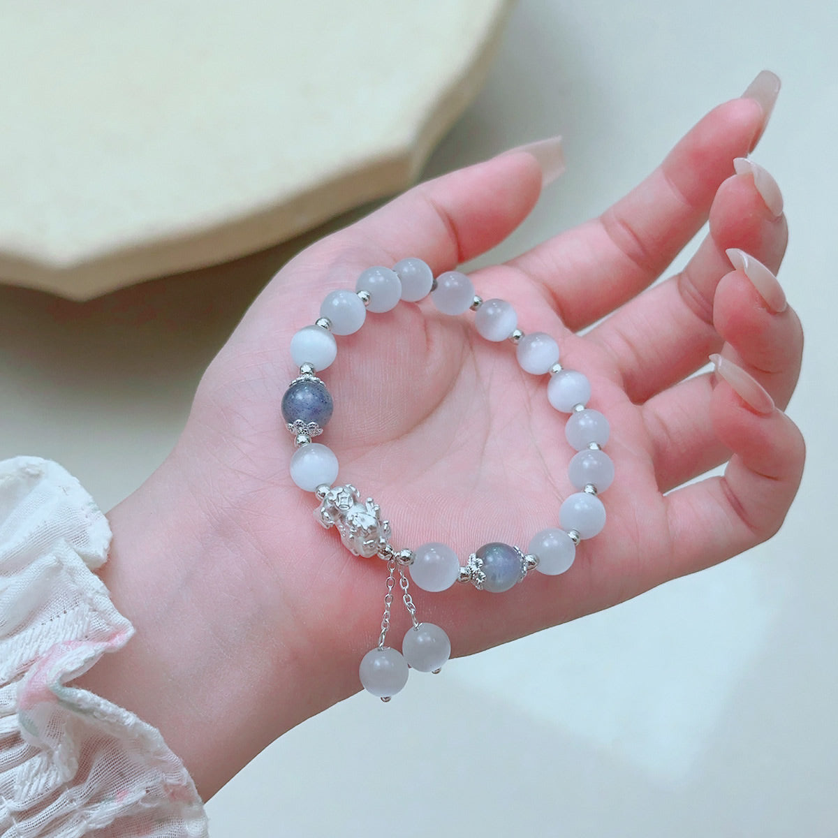 Couple Natural Cat's Eye Moonstone Bracelet