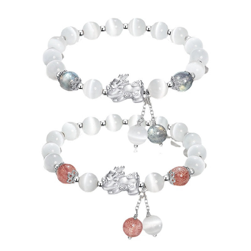 Couple Natural Cat's Eye Moonstone Bracelet