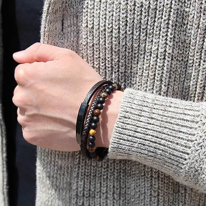 Tiger Eye Beaded Leather Bracelet