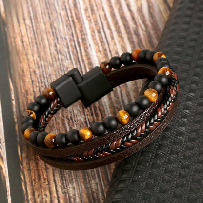 Tiger Eye Beaded Leather Bracelet