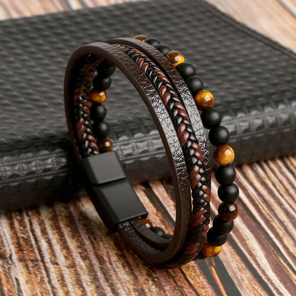 Tiger Eye Beaded Leather Bracelet